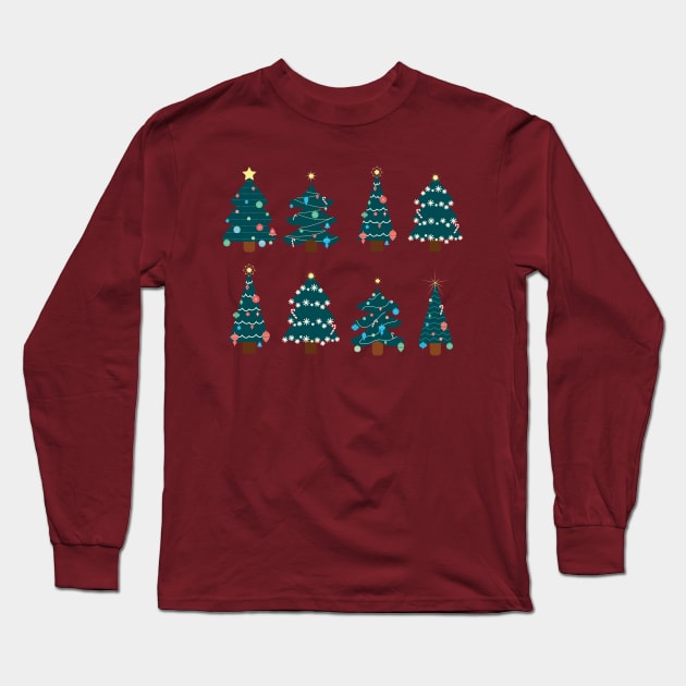 8 Christmas Trees Long Sleeve T-Shirt by Design by Maria 